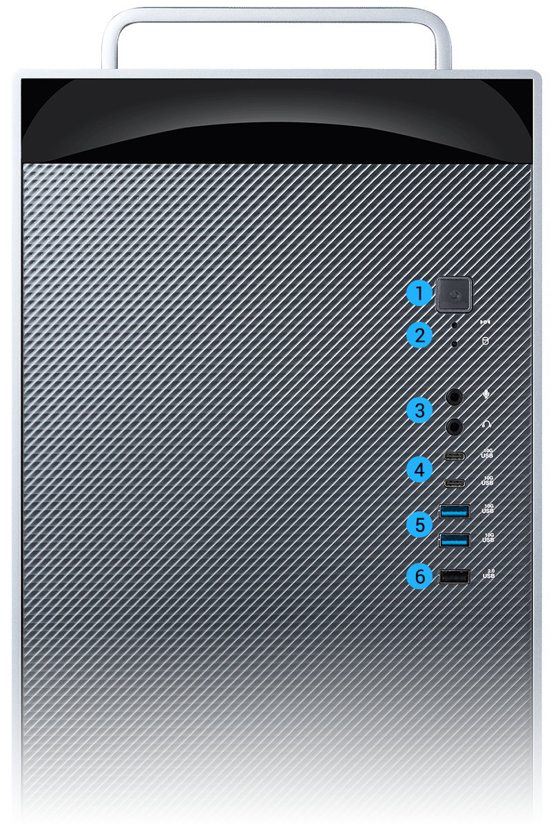 ASUS ExpertCenter Pro ET900N G3 — Front — opisy portów ASUS