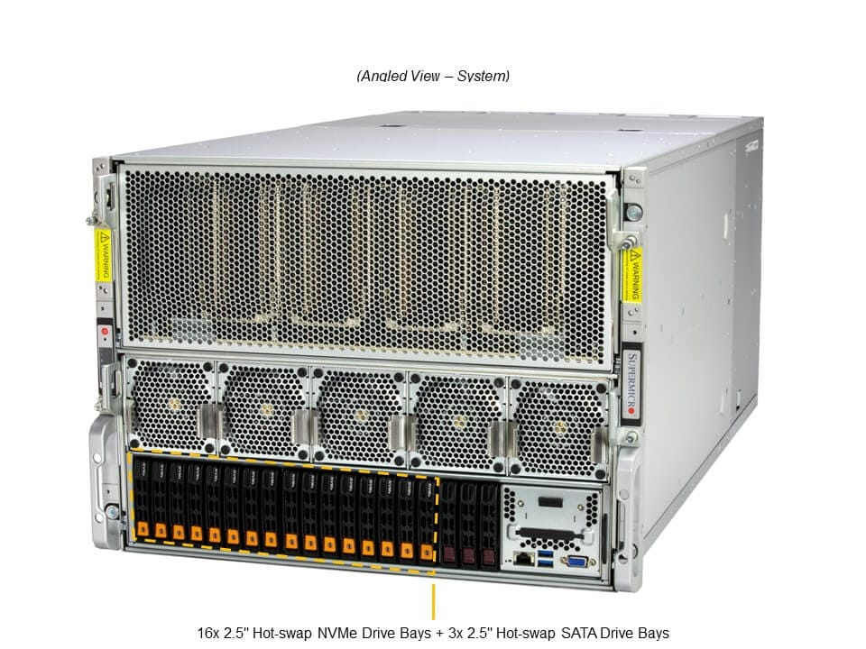 SYS-821GE-TNHR — Ujęcie 3/4 — arkusz callout producenta z opisem zatok dysków